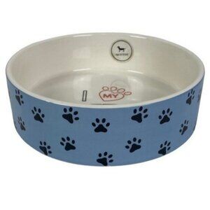Park Life Designs Blue Black Paw Prints 6.5" Pet Bowl "I Love My Pet" Inside NEW